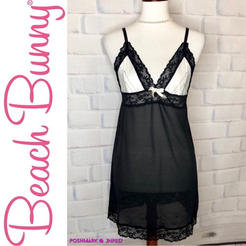 { Beach Bunny } : Love Haus - Black/White Satin & Silk Chemise